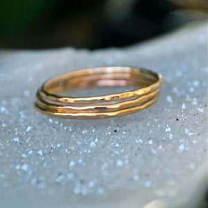 Delicate Stacking Rings: 14k Gold Filled & Silver Hammered Bands