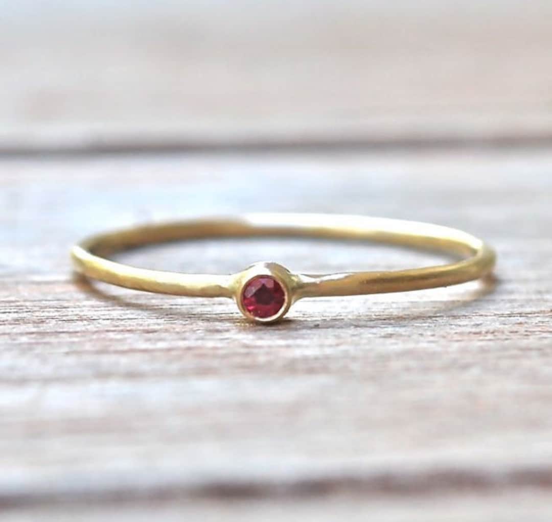 Dainty 14k Gold Ruby Ring: July Birthstone Stacking Ring - Etsy