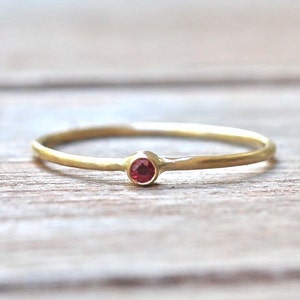 Dainty 14k Gold Ruby Ring: July Birthstone Stacking Ring