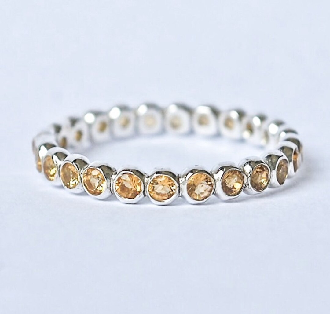 14k Gold Stack Band Birthstone Citrine Gemstone Eternity Stacking Ring ...