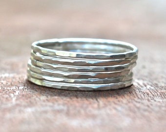 10K Gold Stacking Rings: Hammered Faceted Band Set