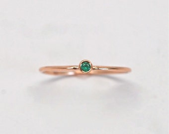 Emerald Green Emerald 14K SOLID Rose Gold Stacking Ring Made to Order May Birthstone