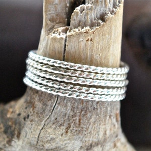 Recycled Sterling Silver Twist Ring: Rope Stacking Bands