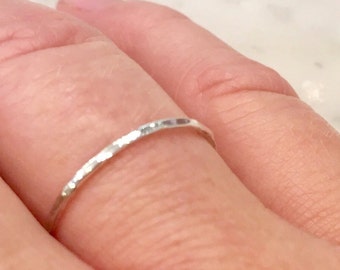 Hammered Sterling Silver Stacking Ring: Thin Nesting Band