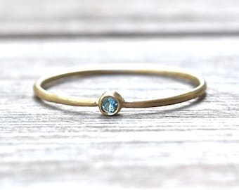 Blue Topaz Ring - 14k Blue Topaz Stacking Ring - Stackable Wedding Ring - December Birthstone Ring - 14kt Rose, White or Yellow Gold Ring