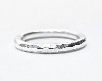 Thick Hammer Faceted and Forged Ring - Sterling Silver Hammered Ring - Recycled Sterling Silver Hammered Handmade Band Made to Order