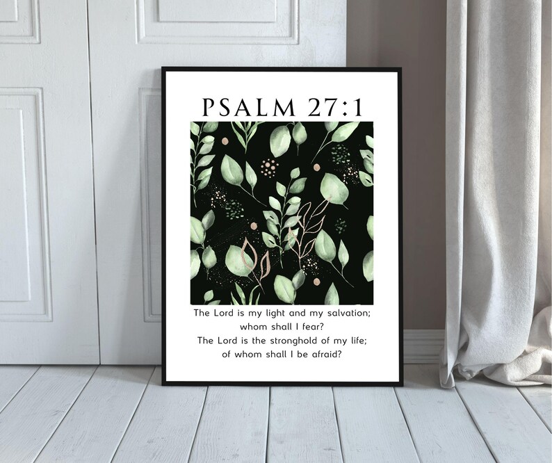 Psalm 27:1 Bible Verse Wall Art Print, Christian Botanical Scripture ...