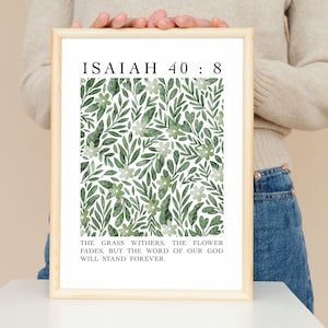 Jesaja 40:8 Het gras verdort bijbelvers kunst aan de muur, schrift bloemenprint, christelijk interieur, religieuze afdrukbare, doopcadeau