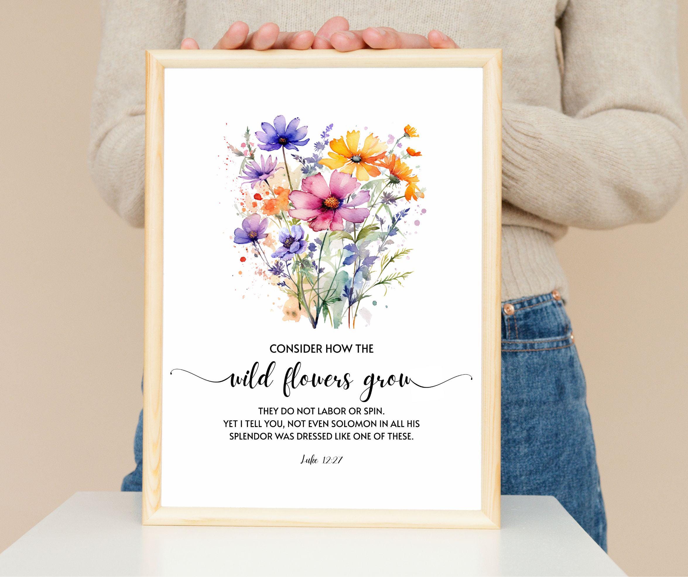 Wildflower Scripture Wildflower Bible Verse Print, Luke 12:27, Watercolor Floral (digital ...