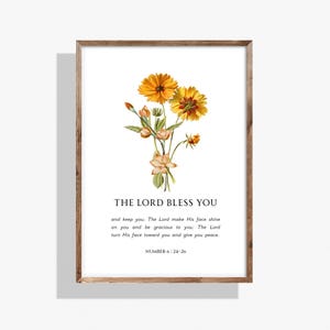 Nummers 6:24-26 The Lord Bless You Bijbelvers muurkunst, schrift afdrukbaar, Christian Floral Home Decor, doopcadeau, digitale download