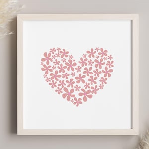 Floral Heart Art Print: Pink Flower Wall Decor (Digital Download)