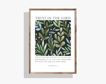 Sprüche 3: 5-6 Schriftdruck | Christliche Blumenwandkunst (Digitaler Download)