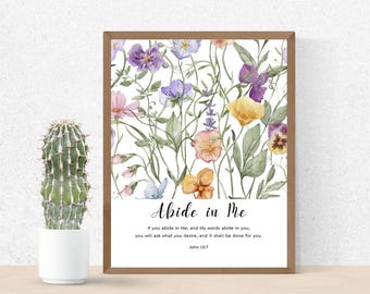 John 15:7 Floral Bible Verse Print, Christian Scripture Wall Art (Digital Download)