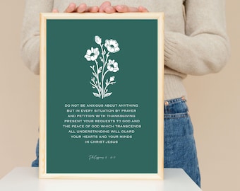 Philippians 4:6-7 Scripture Print, Christian Home Decor (Digital Download)
