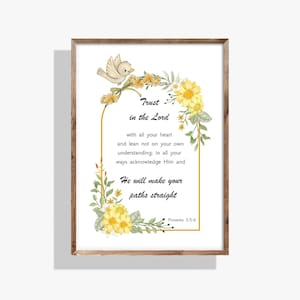 Proverbs 3:5-6 Trust in the Lord with all your heart Bible Verse Wall Art - Floral Christian Decor, Scripture Quote, Digital Download