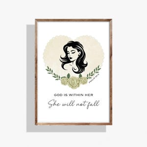 Psalm 46:5 God is within her She will not fall scripture art, Bible Verse Print, Christian Wall Art for Women, Digital Download