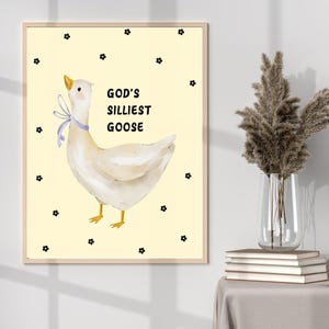 God&#39;s Silliest Goose Wall Art - Cute Goose Print, Whimsical Nursery Decor, Funny Farm Animal Poster, Pastel Aesthetic, Digital Download