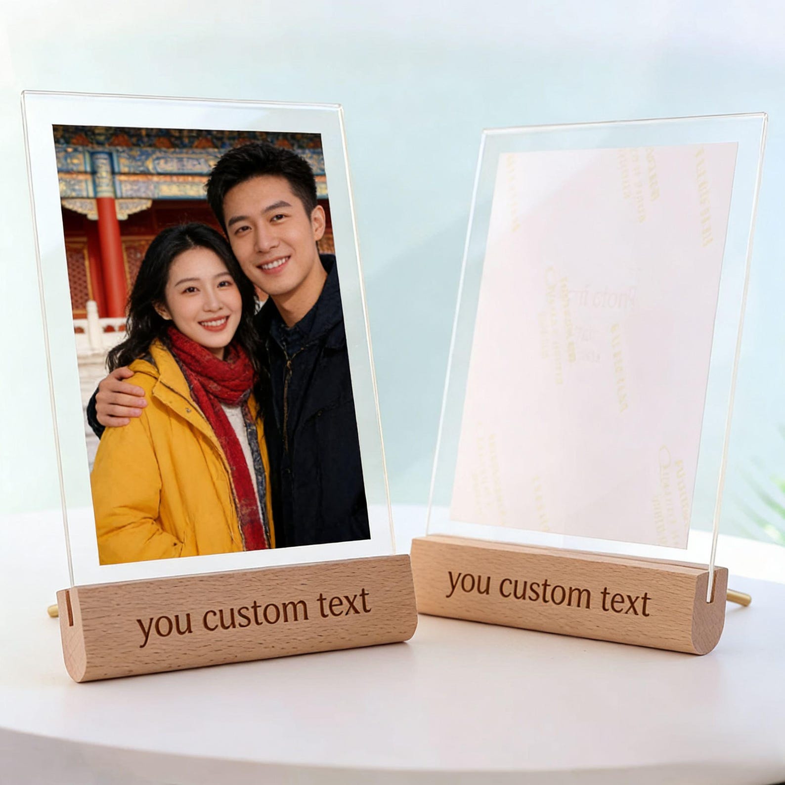Printed Frame Custom Acrylic Photo Frame With Wood Base,personalized Engraved Gift ...