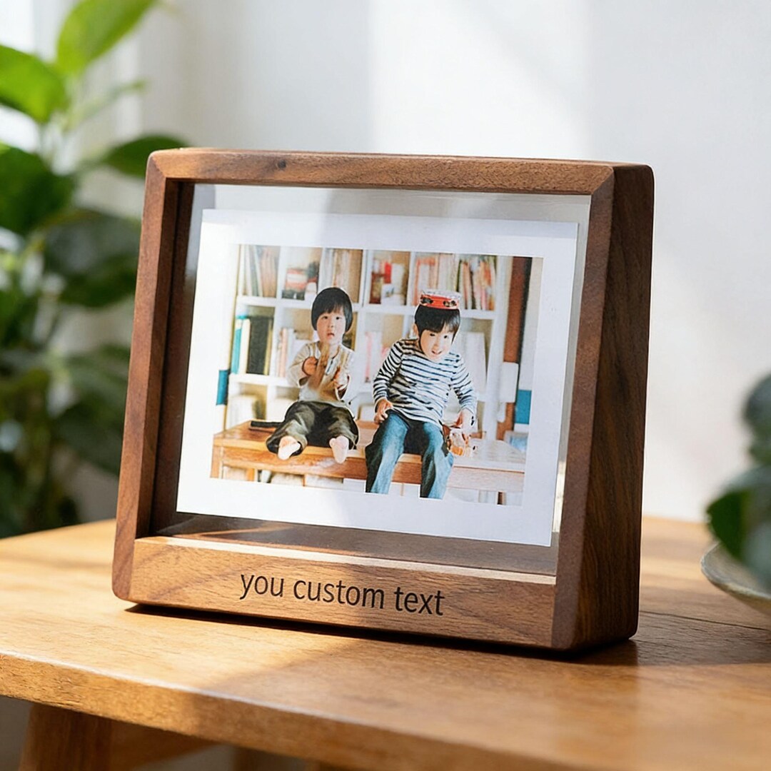 Personalized Floating Frame With Photo Print, Custom Engraved Walnut ...