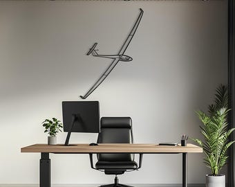 Arte de pared de metal con planeador, arte de pared de avión, decoración de aviación, arte de pared de metal, regalo de avión, regalo de piloto, regalo de aviación, regalo de planeador