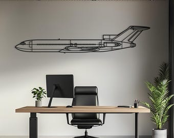 Arte de pared de metal con avión 727, arte de pared de avión, arte de pared de metal, decoración de aviación, regalo de avión, regalo de piloto, regalo de aviación, regalo 727
