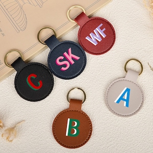 Shadow Monogram Leather Keychains, Name Key Fob, Party Favor Keychain, Bag Tags, Birthday Gift, New Driver Gifts, Wedding Bridesmaid Gift
