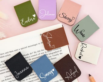 Marcador magnético de cuero con nombre, marcapáginas de cuero con nombre personalizado, accesorios de regalo para lectores, regalos para amantes de los libros, regalo de cumpleaños para él/ella