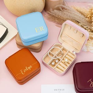 Estuche para joyería con nombre personalizado, joyero de cuero, joyero de viaje, regalos de boda, propuesta de dama de honor, regalo de despedida de soltera