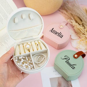 Estuche de cuero con nombre personalizado para joyas, joyero de viaje, regalo para propuesta de matrimonio, regalo para mamá, regalo para boda, regalo de cumpleaños.