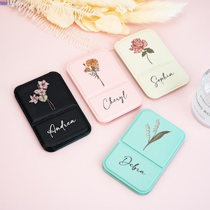 Espejo de bolsillo plegable personalizado con flor de nacimiento, espejo compacto, espejo de maquillaje de viaje, regalo para dama de honor, recuerdos de fiesta nupcial, regalos de cumpleaños