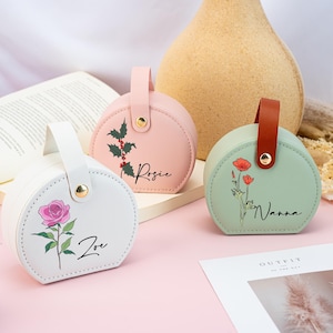 Estuche para joyas con forma de flor de nacimiento para mejor amiga, joyero de viaje de cuero, regalos para propuestas de matrimonio, regalo de cumpleaños para mamá, regalos para despedidas de soltera