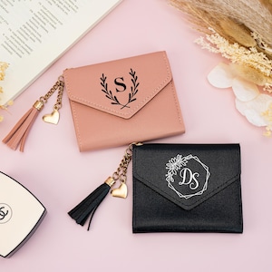 Custom Girls Women Mini Leather Wallet with Name, Personalized Purse, ID Credit Card Wallet, Wedding Bridesmaid Gifts, Card Holder for Her