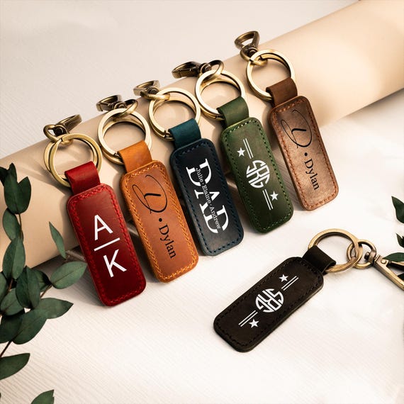 Leather Keychain for Dad, Father Key Fob Loop Keyring - Main Image