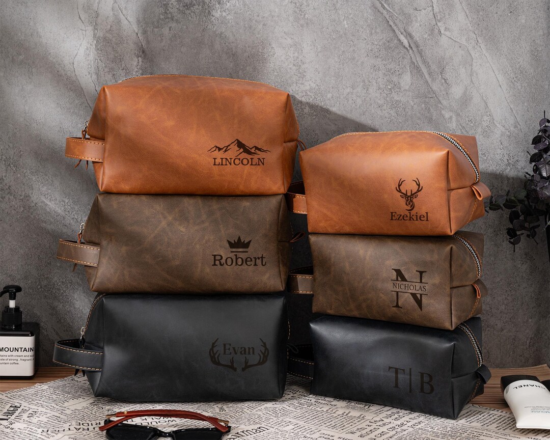 Leather Travel Kit, Engraved Dopp Kit, Personalized Toiletry Bag for ...