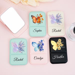 Floral Butterfly Compact Mirror, Birth Flower Travel Makeup Mirror, Folding Pocket Mirror Bridesmaid Gift, Hen Party Favors, Birthday Gifts