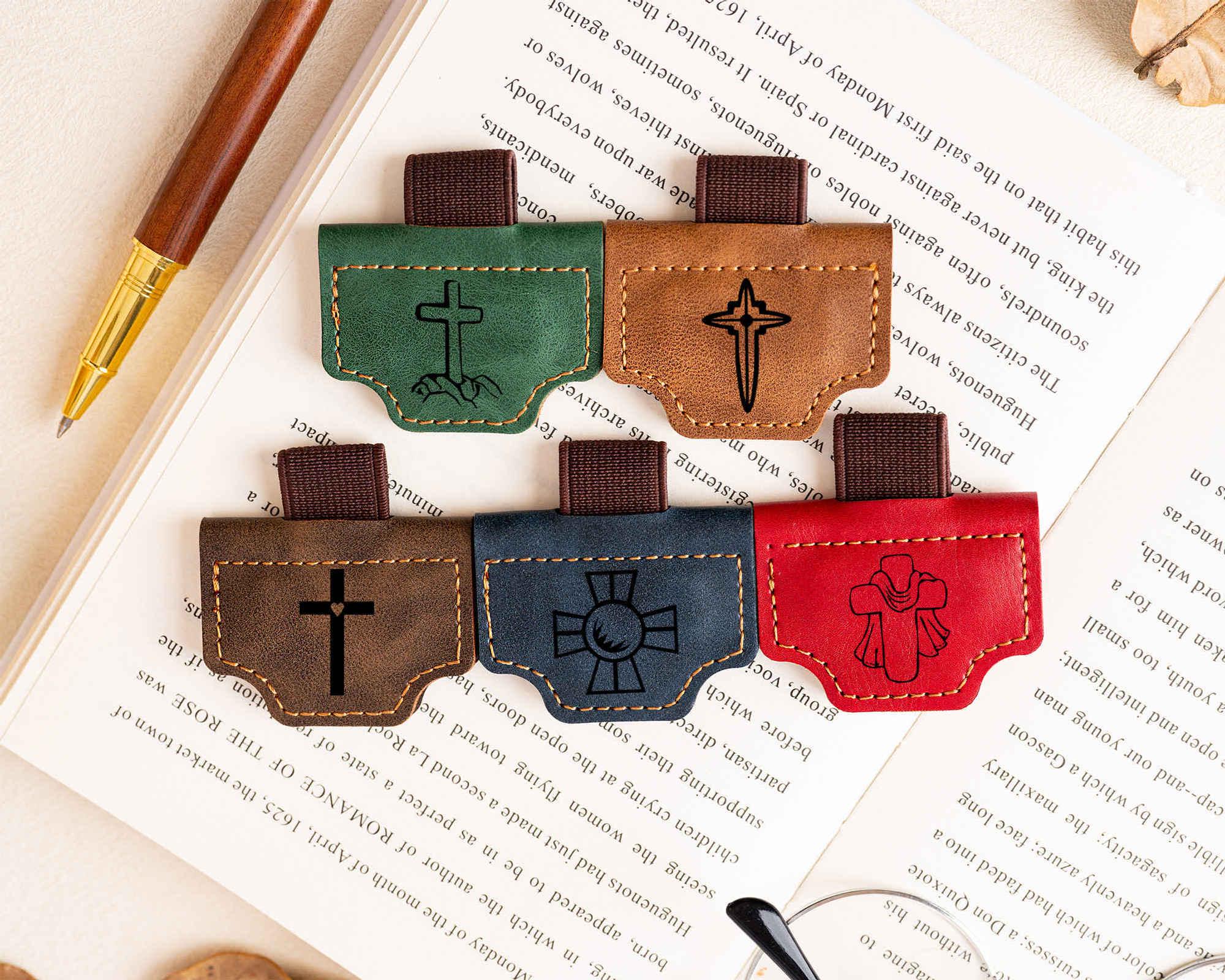 Church Magnetic Bookmark, Leather Bookmark With Pen Holder, Baptism ...