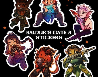 Adesivos Chibi de Companheiros Inspirados em Baldur's Gate 3 [BG3 com Astarion, Shadowheart, Wyll, Karlach, Lae'zel, Gale]