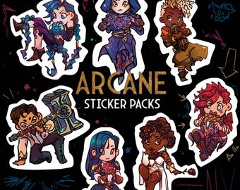 Adesivos Chibi inspirados em Arcane League of Legends [Arcane LoL com Jinx, Vi, Caitlyn, Victor, Jayce, Mel, Ekko]