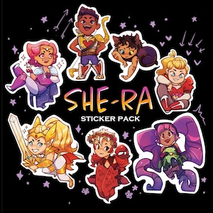 Op She-Ra Princesses of Power geïnspireerde chibi-stickers [SheRa SPOP Ft. She-Ra, Adora, Catra, Glimmer, Bow, Scorpia, Entrapta]