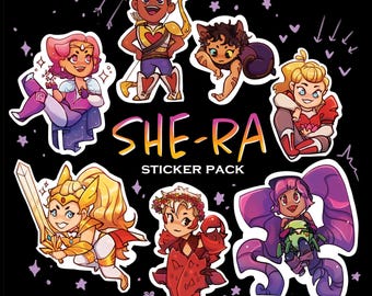 Pegatinas chibi inspiradas en She-Ra, Princesas del Poder [SheRa SPOP con She-Ra, Adora, Catra, Glimmer, Bow, Scorpia, Entrapta]