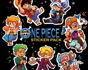 Adesivos Chibi Inspirados em One Piece [OP OPLA com Luffy, Sanji, Zoro, Nami, Chopper, Buggy, Law]