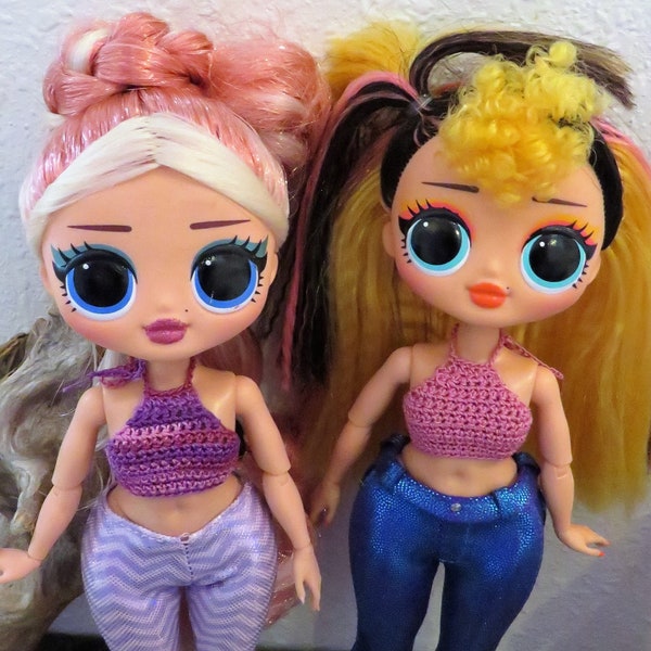 Crochet 2 Tops for 9 10 inch  Teenage Curvy Body Doll Top Crop Ties