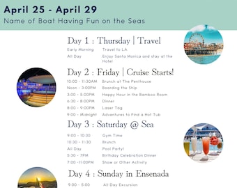 Travel and Cruise Theme, Editable Itinerary, Canva Template