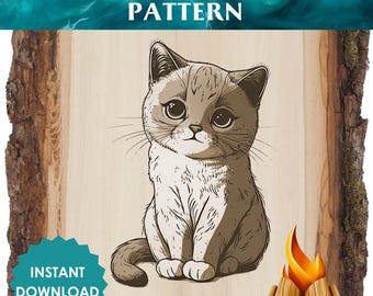 Katze Brandmalerei Muster - Druckbare Pyrografie Design, DIY Kätzchen Schablone, Feline Art Vorlage für Anfänger und Experten