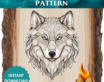 Wolf Holz Brandmalerei Muster - Druckbares Pyrographie-Design, detaillierte Stammes-Wolf-Schablone, DIY Wildtier-Verbrennungs-Projektvorlage