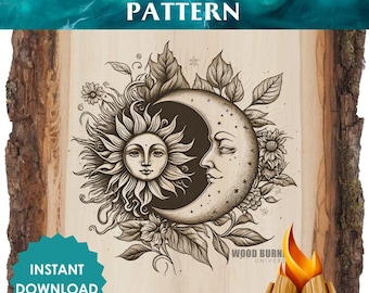 Padrão de pirografia de Sol e Lua – Arte floral em madeira queimada (para imprimir)