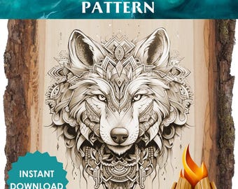 Intricate Wolf Wood Burning Pattern – Detailed Pyrography Design, Geometric Wildlife Art, Printable Wolf Template