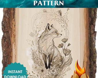 Fuchs und Blumen Pyrographie Muster - Filigranes Holz Design (Digitaler Download)