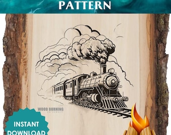 Steam Train Pyrography Pattern – Vintage Wood Burning Art (Digital Download)