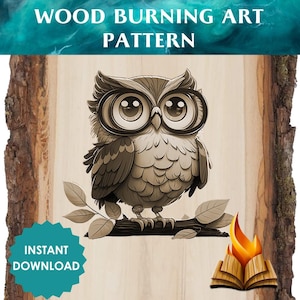 Cute Owl with Glasses Wood Burning Pattern – Printable Pyrography Design, DIY Wise Owl Stencil, Fun Woodland Art Template